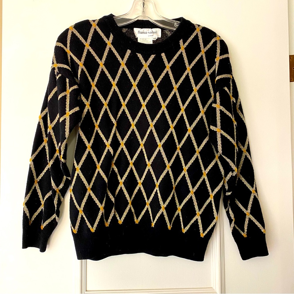 🎩Amazing Franco Valeri wool blend black and gold sweater from the 80s!